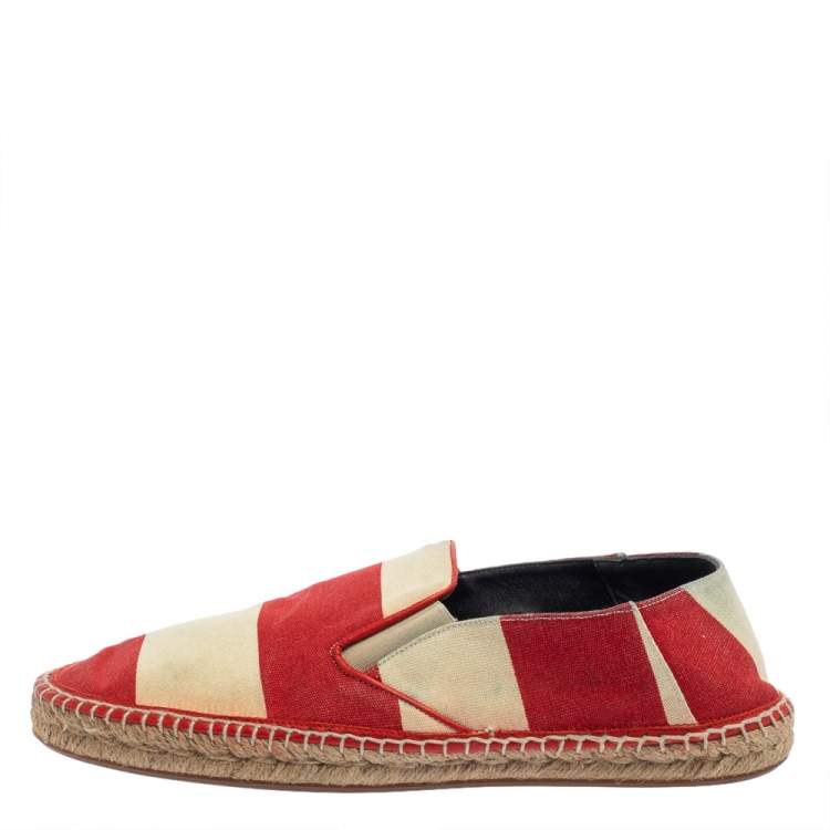 Pre Owned Burberry Two Tone Striped Canvas Hodgeson Espadrille Loafers Size 42 