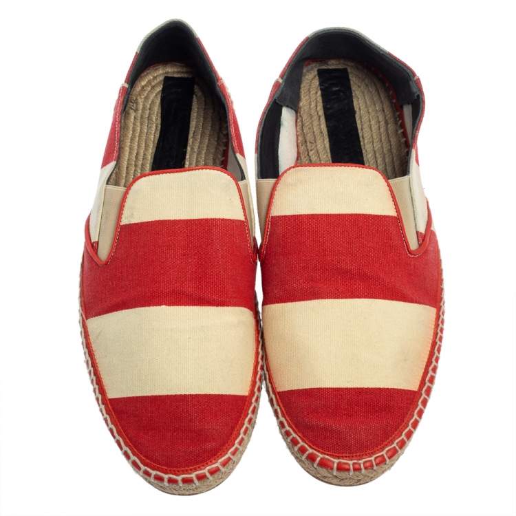 Pre Owned Burberry Two Tone Striped Canvas Hodgeson Espadrille Loafers Size 42 