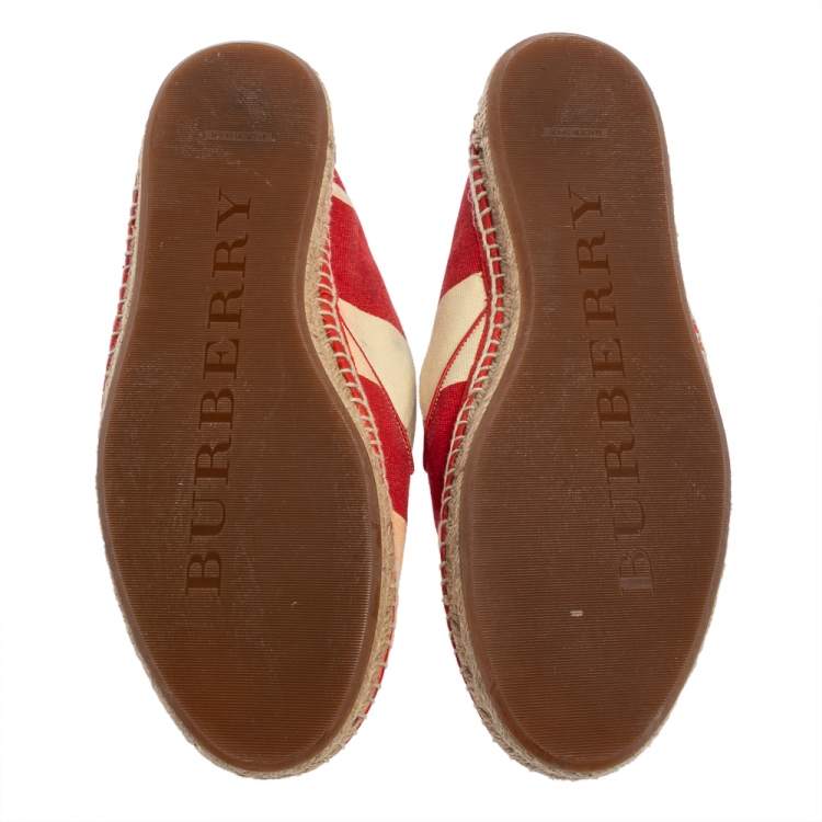 Pre Owned Burberry Two Tone Striped Canvas Hodgeson Espadrille Loafers Size 42 