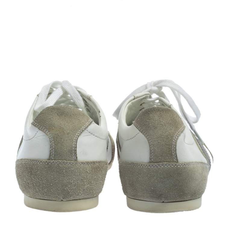 Pre Owned Burberry White/Grey Leather and Suede Lace Up Sneakers Size 42