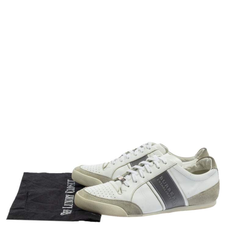 Pre Owned Burberry White/Grey Leather and Suede Lace Up Sneakers Size 42