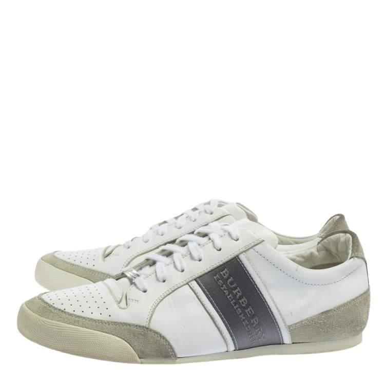 Pre Owned Burberry White/Grey Leather and Suede Lace Up Sneakers Size 42