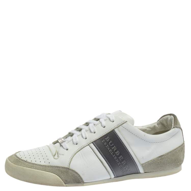 Burberry White/Grey Leather and Suede Lace Up Sneakers Size 42 Burberry |  TLC