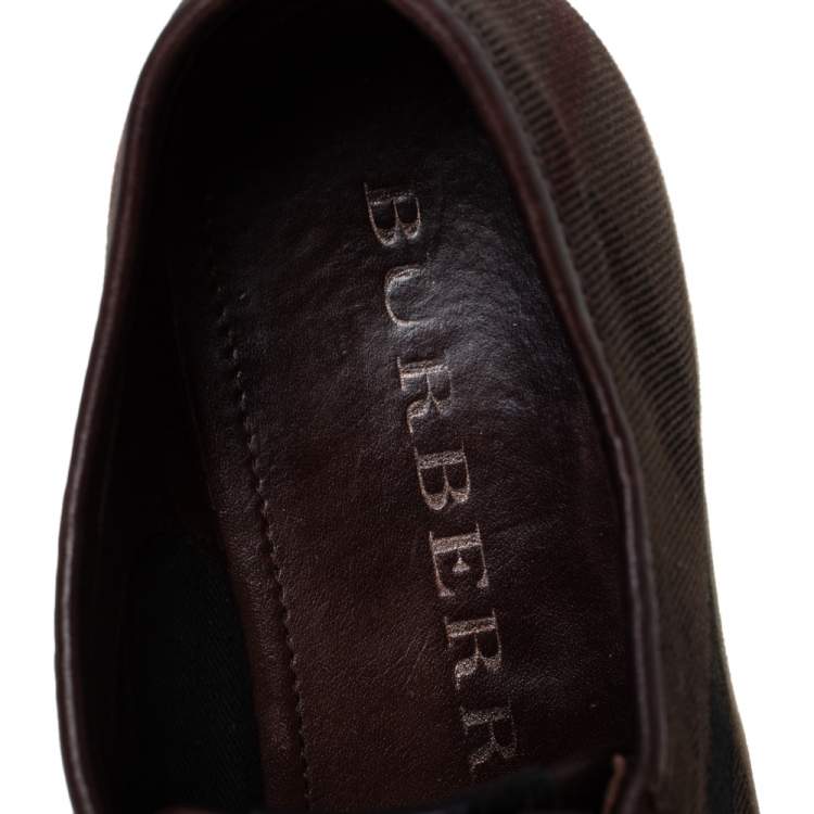 Pre Owned Burberry Brown House Check Canvas And Leather Lace Up Low Top Sneakers Size 43