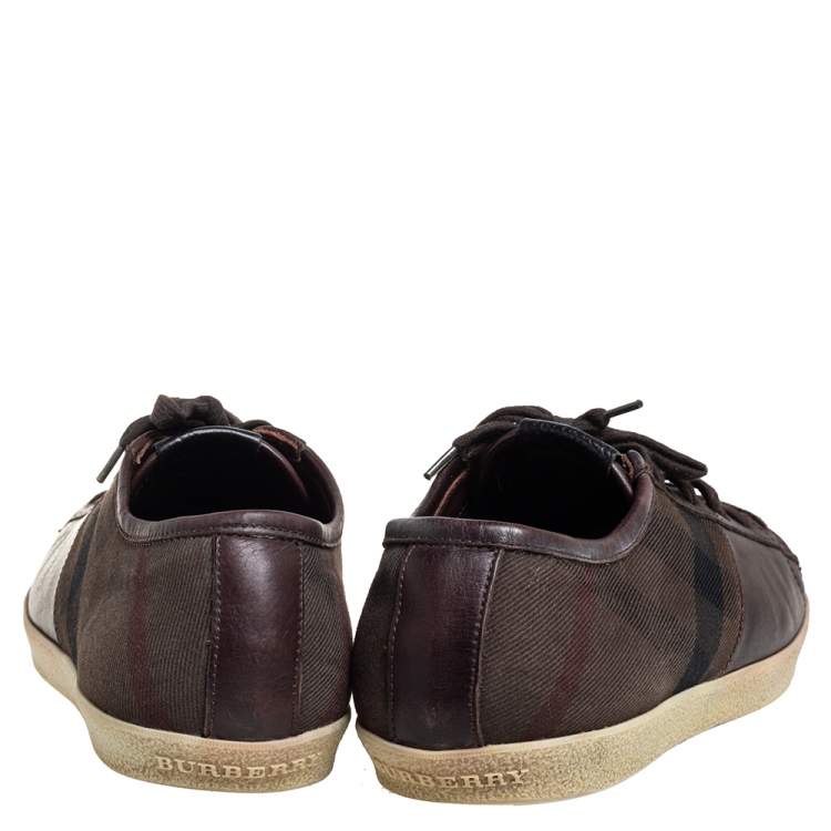 Pre Owned Burberry Brown House Check Canvas And Leather Lace Up Low Top Sneakers Size 43