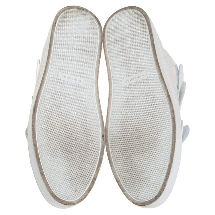 Pre Owned Burberry White Perforated Leather Sturrock High Top Sneakers Size 46