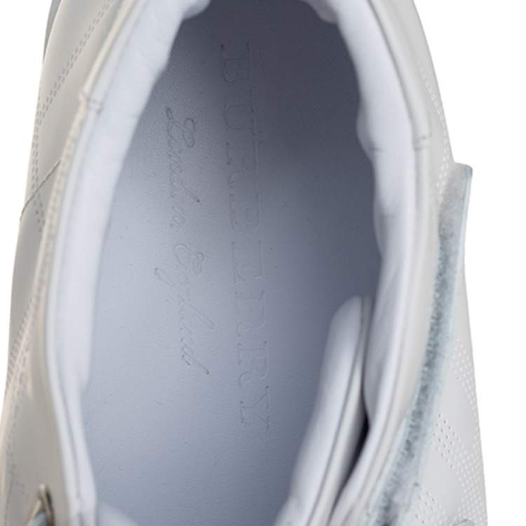 Pre Owned Burberry White Perforated Leather Sturrock High Top Sneakers Size 46