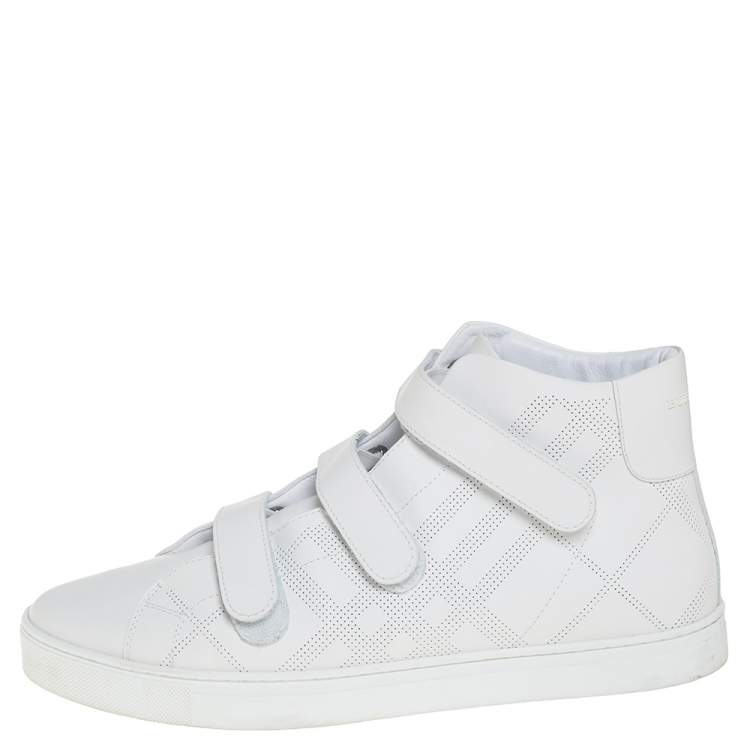 Pre Owned Burberry White Perforated Leather Sturrock High Top Sneakers Size 46