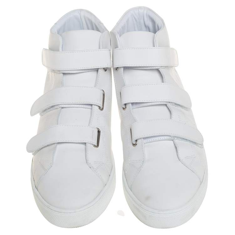 Pre Owned Burberry White Perforated Leather Sturrock High Top Sneakers Size 46