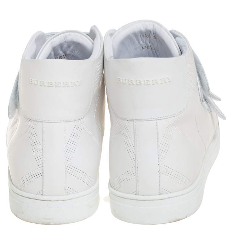 Pre Owned Burberry White Perforated Leather Sturrock High Top Sneakers Size 46