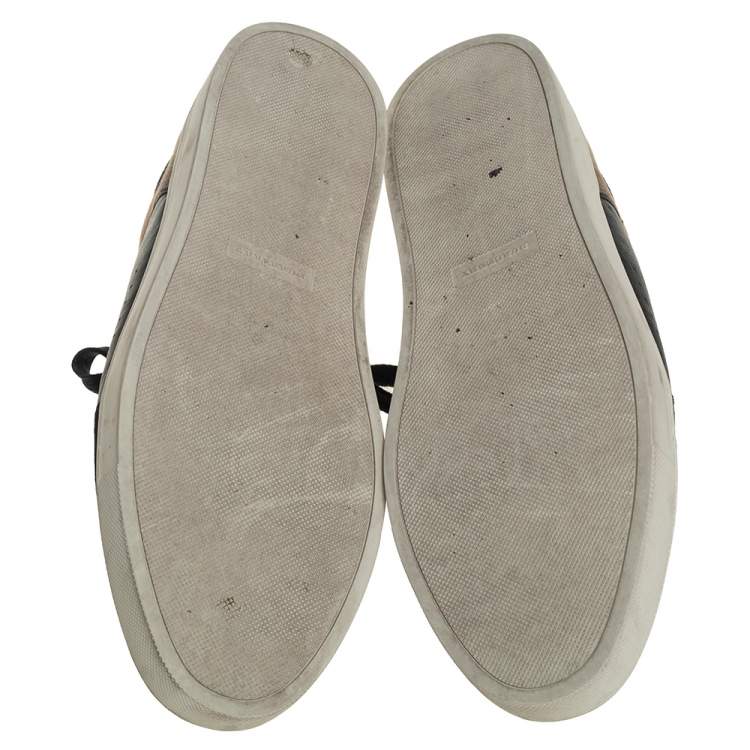 Pre Owned Burberry Black Leather And House Check Canvas Low Top Sneakers Size 46