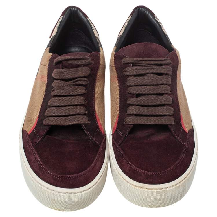 Pre Owned Burberry Brown/Beige Canvas And Suede Sneakers Size 39