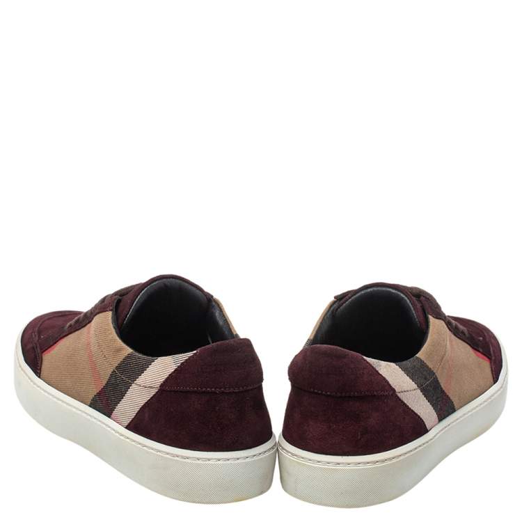 Pre Owned Burberry Brown/Beige Canvas And Suede Sneakers Size 39