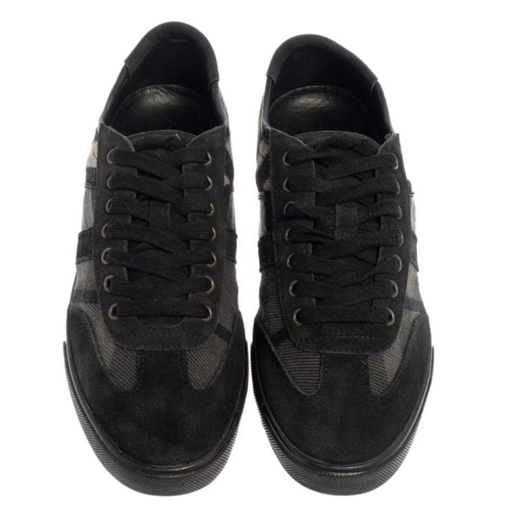 Pre Owned Burberry Black/Grey Suede And Check Canvas Low Top Sneakers Size 44