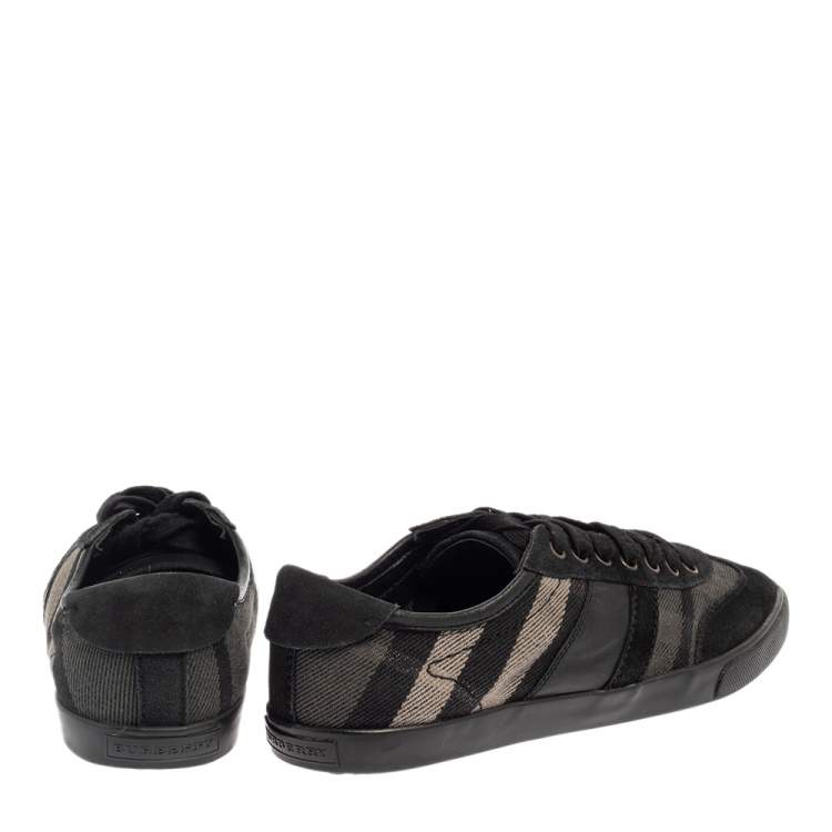 Pre Owned Burberry Black/Grey Suede And Check Canvas Low Top Sneakers Size 44