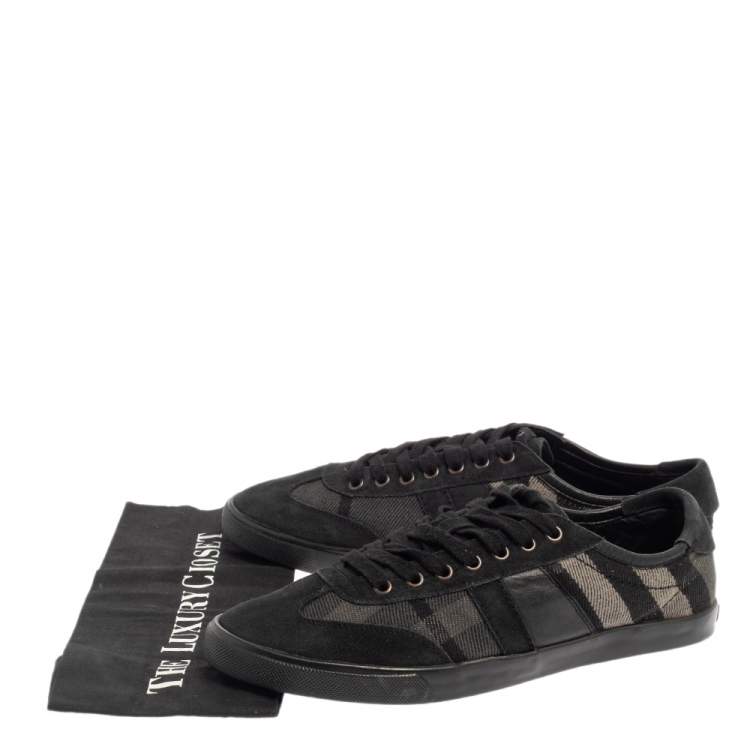 Pre Owned Burberry Black/Grey Suede And Check Canvas Low Top Sneakers Size 44