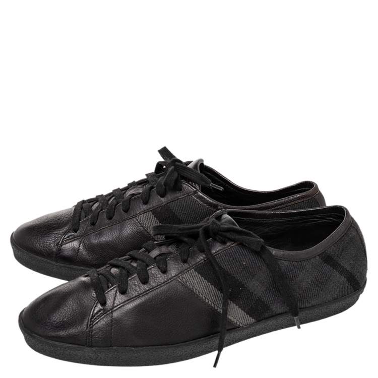Pre Owned Burberry Black/Grey Nova Check Canvas And Leather Cap Toe Low Top Sneakers Size 43
