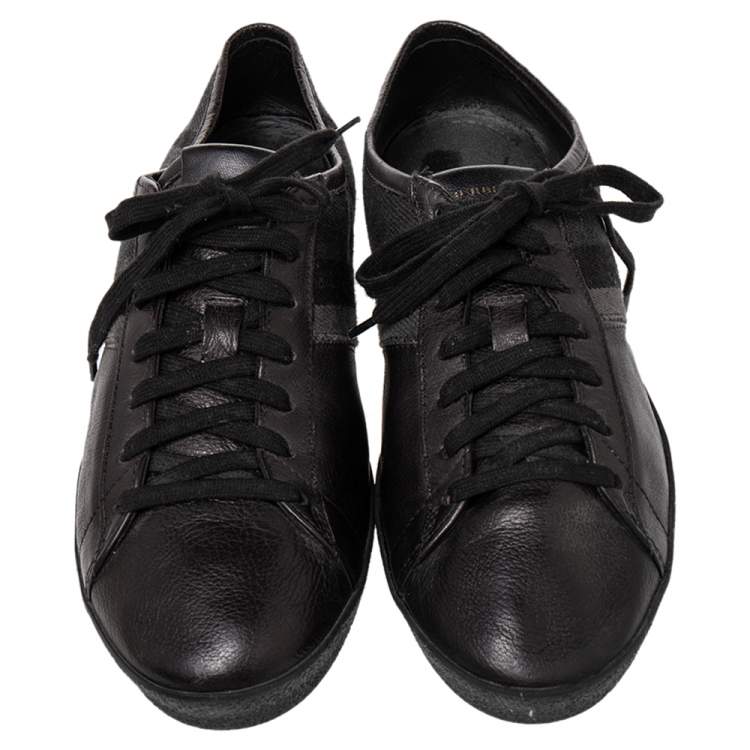 Pre Owned Burberry Black/Grey Nova Check Canvas And Leather Cap Toe Low Top Sneakers Size 43
