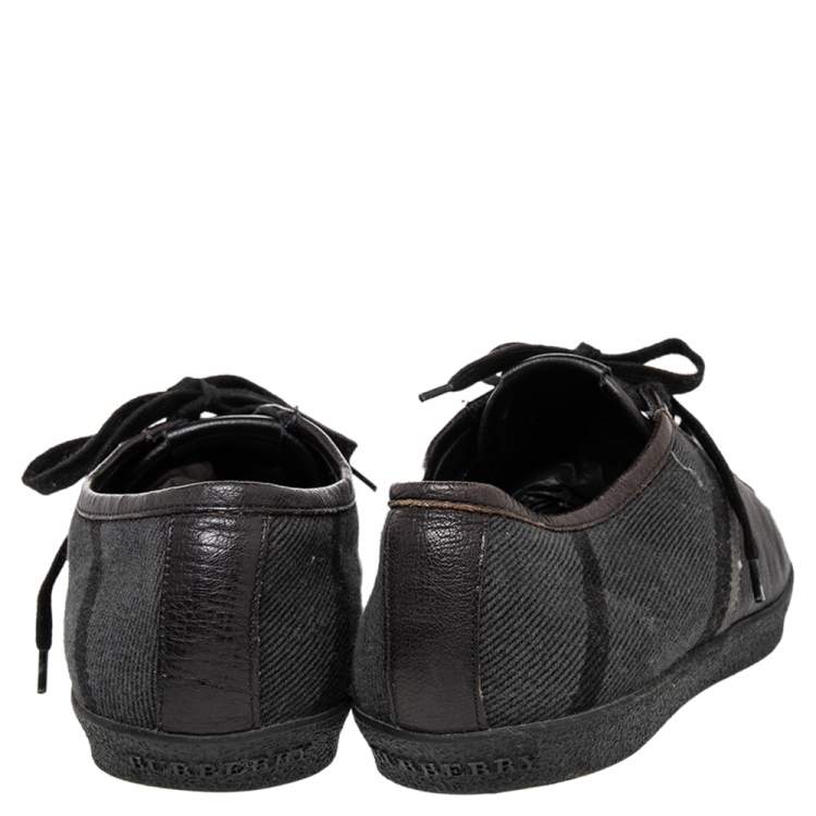 Pre Owned Burberry Black/Grey Nova Check Canvas And Leather Cap Toe Low Top Sneakers Size 43