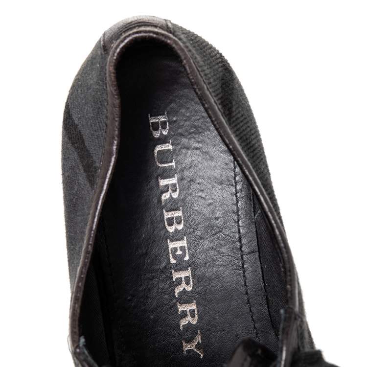 Pre Owned Burberry Black/Grey Nova Check Canvas And Leather Cap Toe Low Top Sneakers Size 43