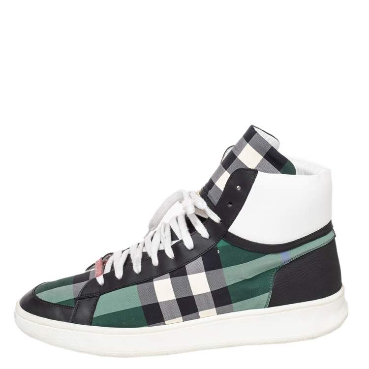 Pre Owned Burberry Multicolor Lockhart Check Fabric And Leather High Top Sneakers Size 45