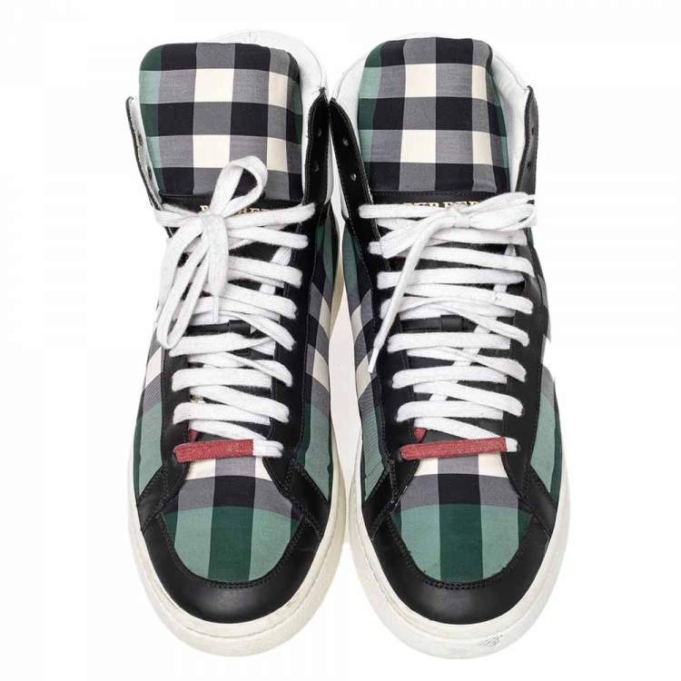 Pre Owned Burberry Multicolor Lockhart Check Fabric And Leather High Top Sneakers Size 45