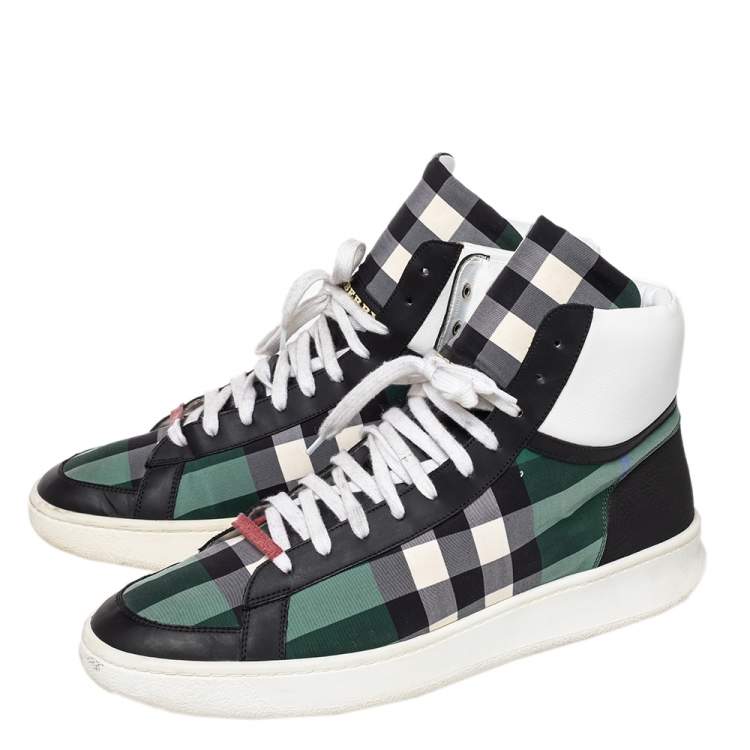 Pre Owned Burberry Multicolor Lockhart Check Fabric And Leather High Top Sneakers Size 45