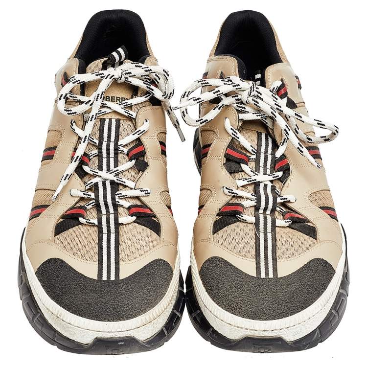 Pre Owned Burberry Beige Leather And Mesh RS5 Low Top Sneakers Size 44