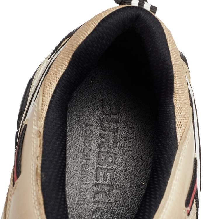 Pre Owned Burberry Beige Leather And Mesh RS5 Low Top Sneakers Size 44