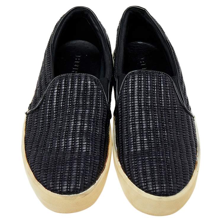 Pre Owned Burberry Black Woven Raffia Slip On Sneakers Size 41