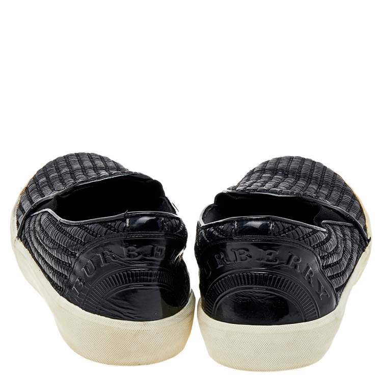 Pre Owned Burberry Black Woven Raffia Slip On Sneakers Size 41