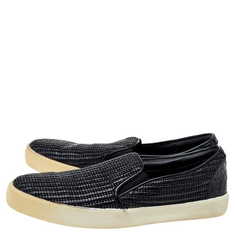 Pre Owned Burberry Black Woven Raffia Slip On Sneakers Size 41