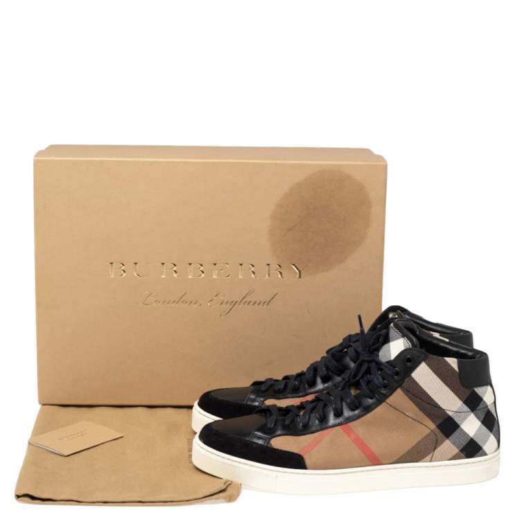 Pre Owned Burberry Black/Beige Check Canvas, Suede And Leather Painton High Top Sneakers Size 42