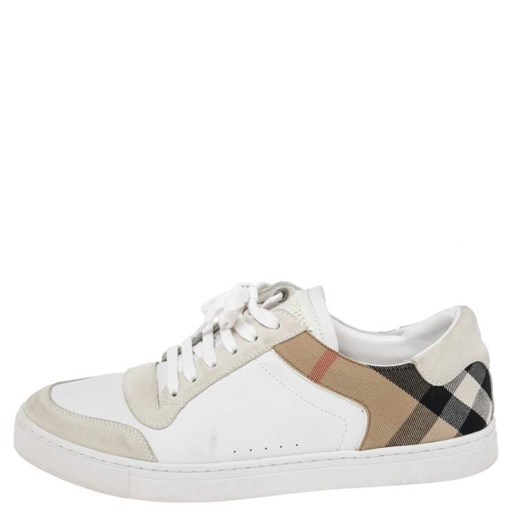 Burberry White/Beige House-Check Canvas And Leather Lace Up Sneakers Size   Burberry | TLC