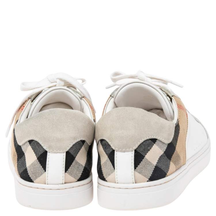 Pre Owned Burberry Multicolor House Check Canvas, Leather, And Suede Trainer Sneakers Size 44.5