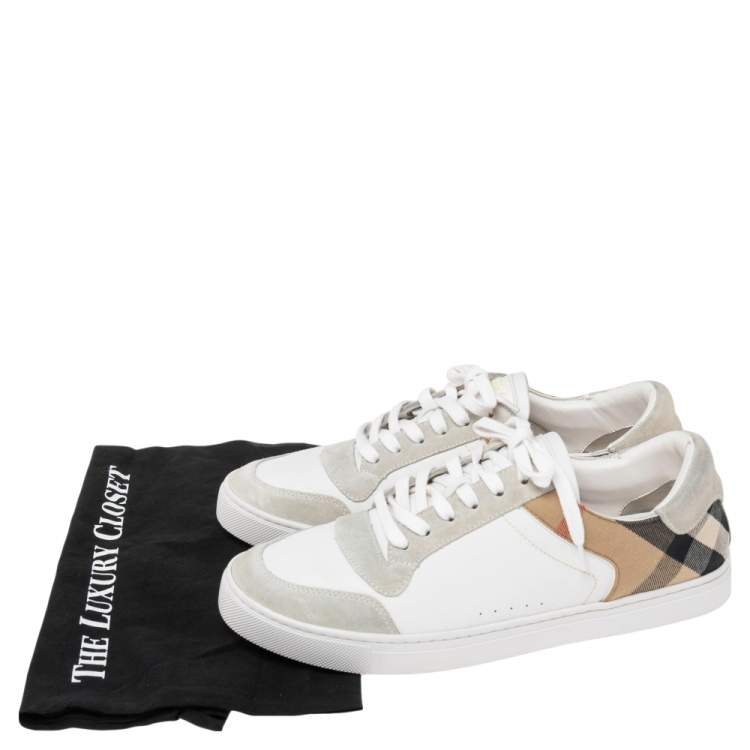 Pre Owned Burberry Multicolor House Check Canvas, Leather, And Suede Trainer Sneakers Size 44.5