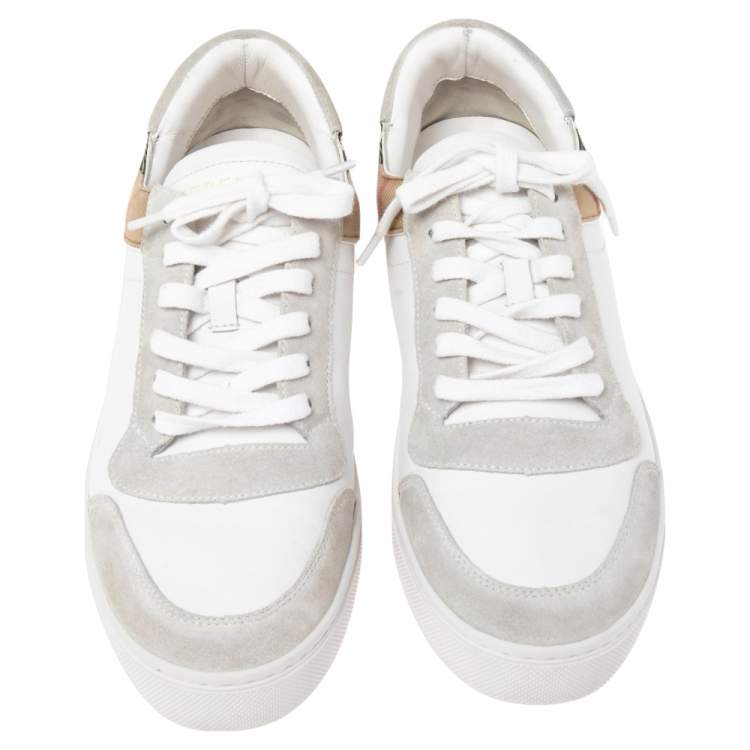 Pre Owned Burberry Multicolor House Check Canvas, Leather, And Suede Trainer Sneakers Size 44.5
