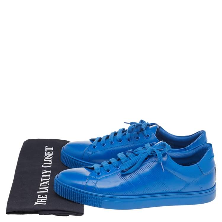 Pre Owned Burberry Blue Perforated Leather Albert Low Top Sneakers Size 41.5