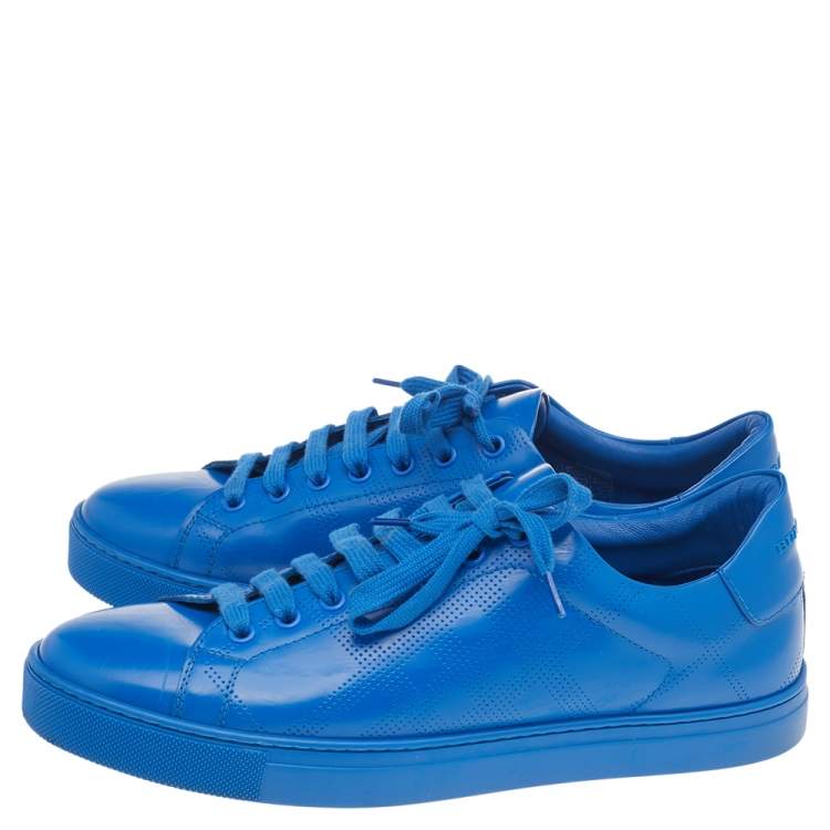 Pre Owned Burberry Blue Perforated Leather Albert Low Top Sneakers Size 41.5