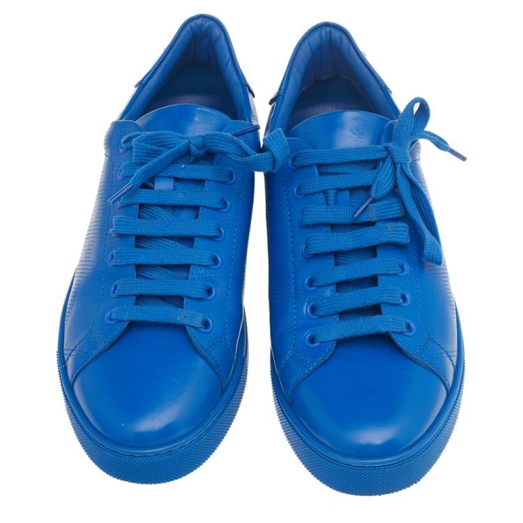 Pre Owned Burberry Blue Perforated Leather Albert Low Top Sneakers Size 41.5