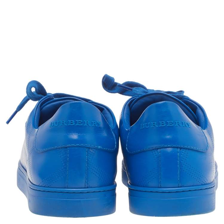 Pre Owned Burberry Blue Perforated Leather Albert Low Top Sneakers Size 41.5