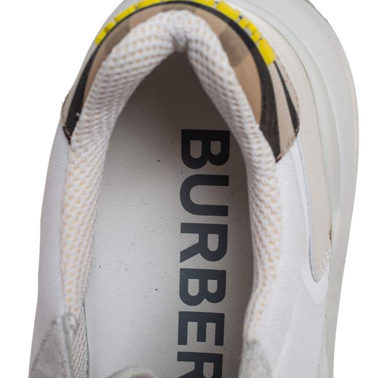 مملوكة مسبقًا Burberry White/Grey Suede And Canvas  Ramsey Low Top Sneakers Size 40