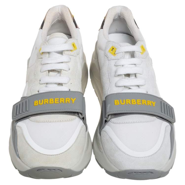 مملوكة مسبقًا Burberry White/Grey Suede And Canvas  Ramsey Low Top Sneakers Size 40