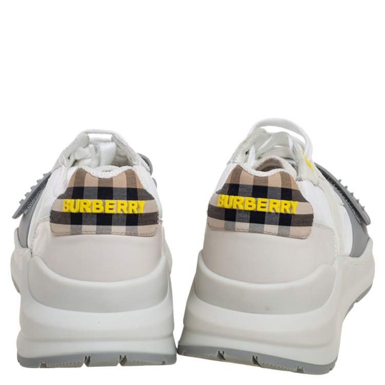 مملوكة مسبقًا Burberry White/Grey Suede And Canvas  Ramsey Low Top Sneakers Size 40