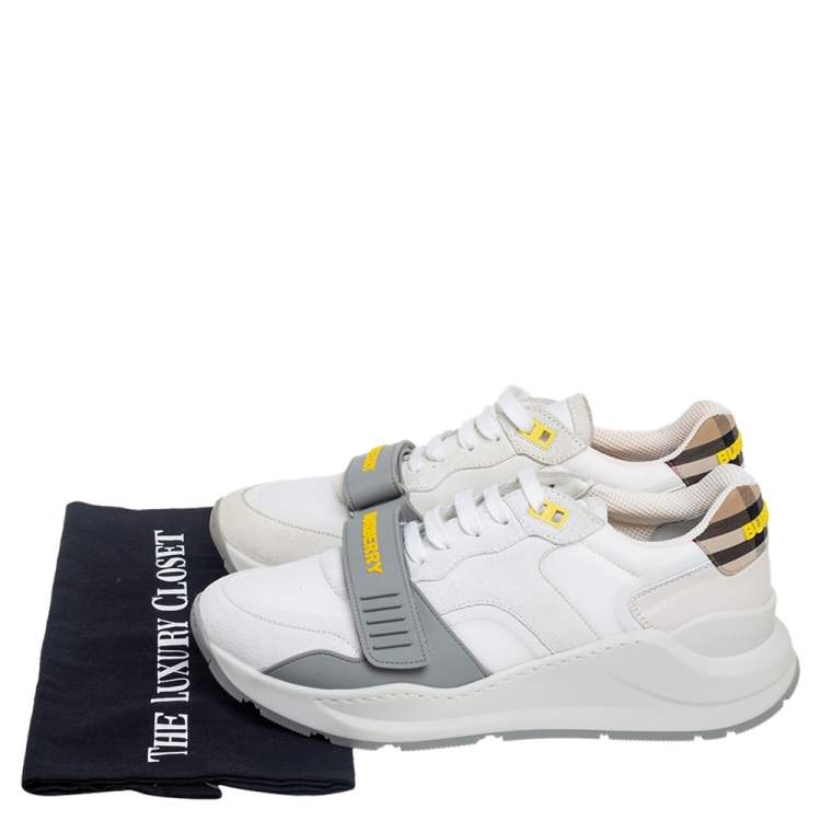مملوكة مسبقًا Burberry White/Grey Suede And Canvas  Ramsey Low Top Sneakers Size 40