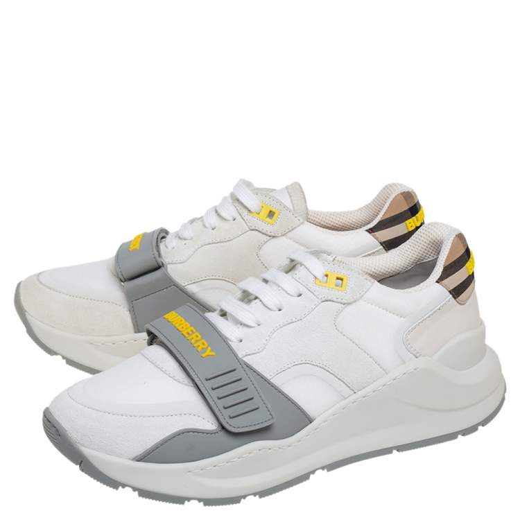 مملوكة مسبقًا Burberry White/Grey Suede And Canvas  Ramsey Low Top Sneakers Size 40