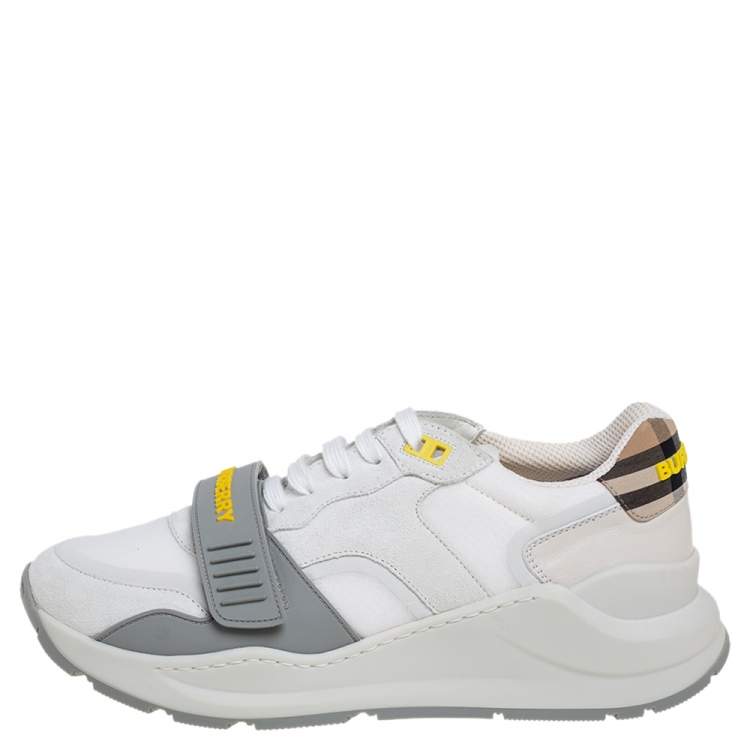 مملوكة مسبقًا Burberry White/Grey Suede And Canvas  Ramsey Low Top Sneakers Size 40