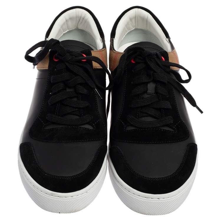 Pre Owned Burberry Black House Check Leather and Suede Reeth Low Top Sneakers Size 43