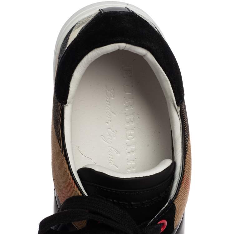 Pre Owned Burberry Black House Check Leather and Suede Reeth Low Top Sneakers Size 43