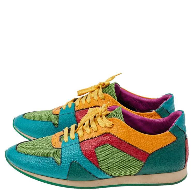 Pre Owned  Burberry Multicolor Leather And Mesh Lace Up Sneakers Size 44